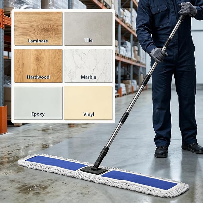 Masthome 39" Commercial Dust Mop with 64" Long Handle, Heavy Duty Wet Dry Floor Mop with 2 Reusable Microfiber Pads, 360° Rotating Industrial Mop for Hardwood Tile Marble Warehouse Gym Office Home