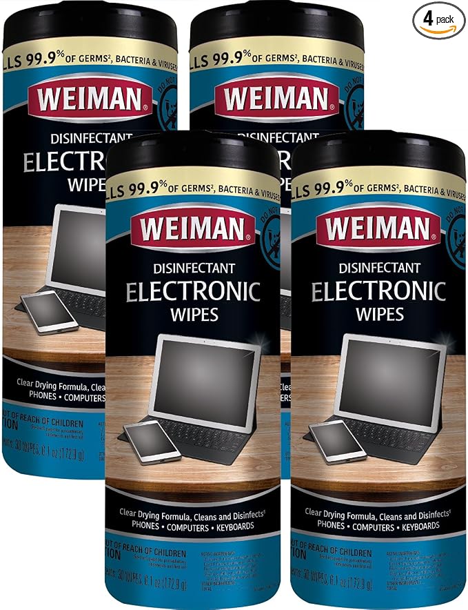 Weiman Electronic Screen Cleaner Wipes - 4 Pack Clean Your Laptop, Computer, TV, and All Electronic Equipment - Electronic Wipes - 30 Count