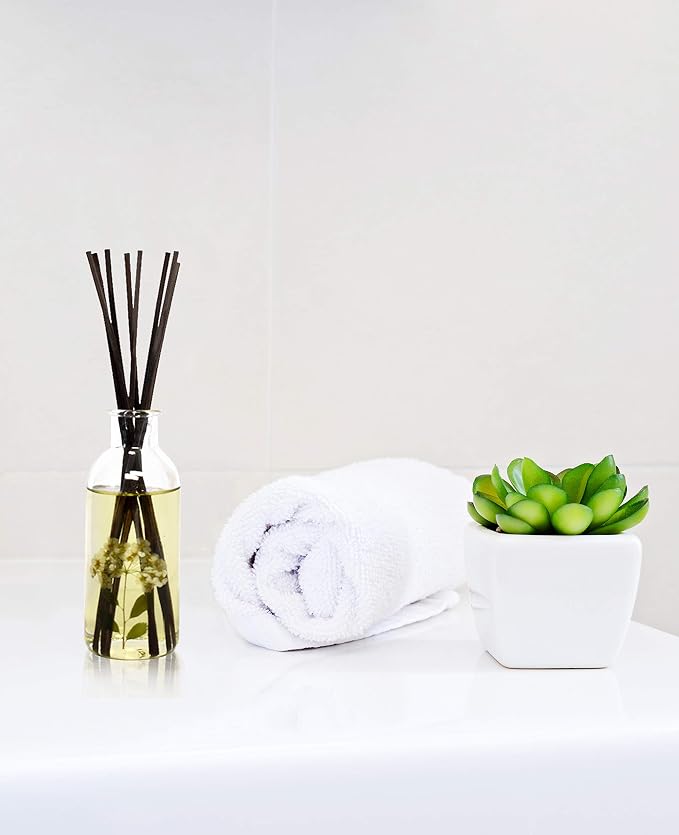 Reed Diffuser Set, Spring Blooms - Bathroom Shelf Décor | Real Flowers in the Bottle Bulgarian Rose, Egyptian Jasmine, Blue Orchid, Lily of the Valley, Amber