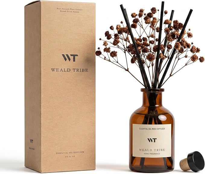 Reed Diffuser Set for Bathroom Air Fresheners, Oil Diffuser Sticks | Vanilla Whiskey Scent 4.0 fl oz Home Fragrance with Sticks Defusers | House Bedroom Office Shelf Decor