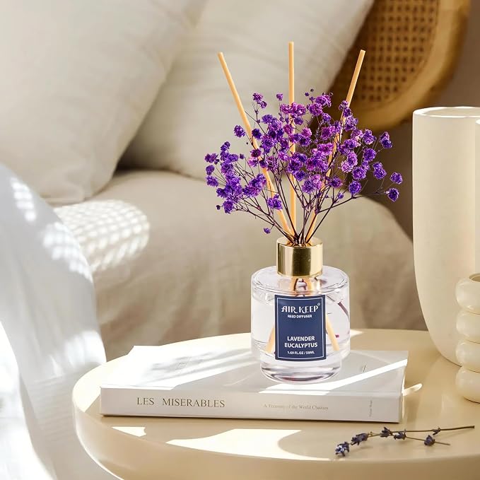Reed Diffuser Set of 3,Clean Linen Ocean Mist&Sea Salt Lavender Eucalyptus Oil Reed Diffusers for Bedroom Living Room Office Aromatherapy Oil Reed Diffuser for Gift 50ml x 3