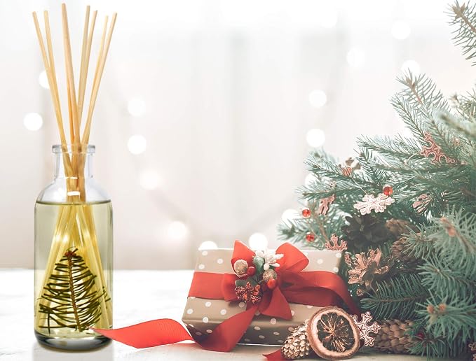 Reed Diffuser Set, Pine Forest - Bathroom Shelf Décor | White Pine Needles, Eucalyptus and Sandalwood, Christmas Tree Scent, Holiday Decor with Real Pine Branches
