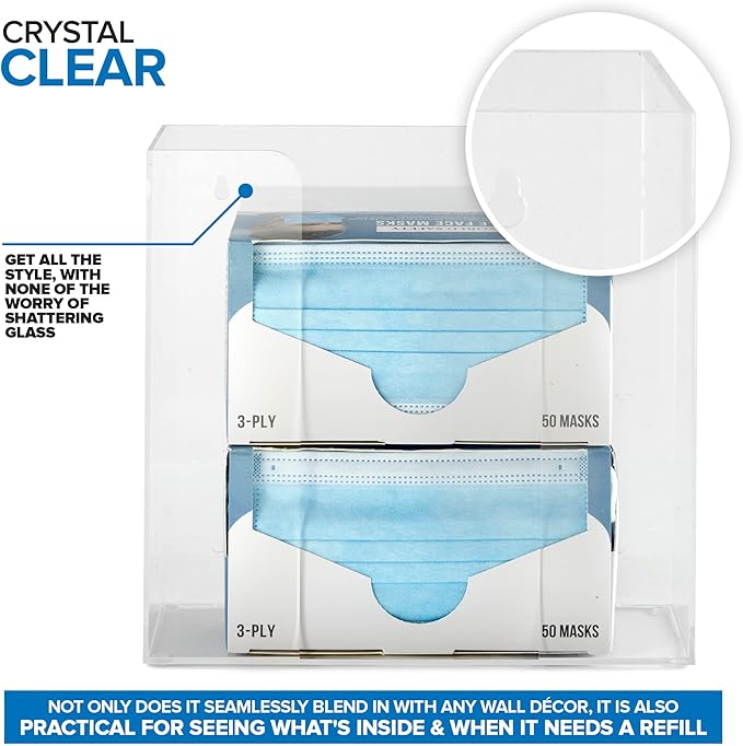 Stock Your Home Double Acrylic Gloves Dispenser (2 Pack) Tissue Box Shelf, Glove Holder Wall Mount, For Kitchen, Cleaning Closet, Exam, Office