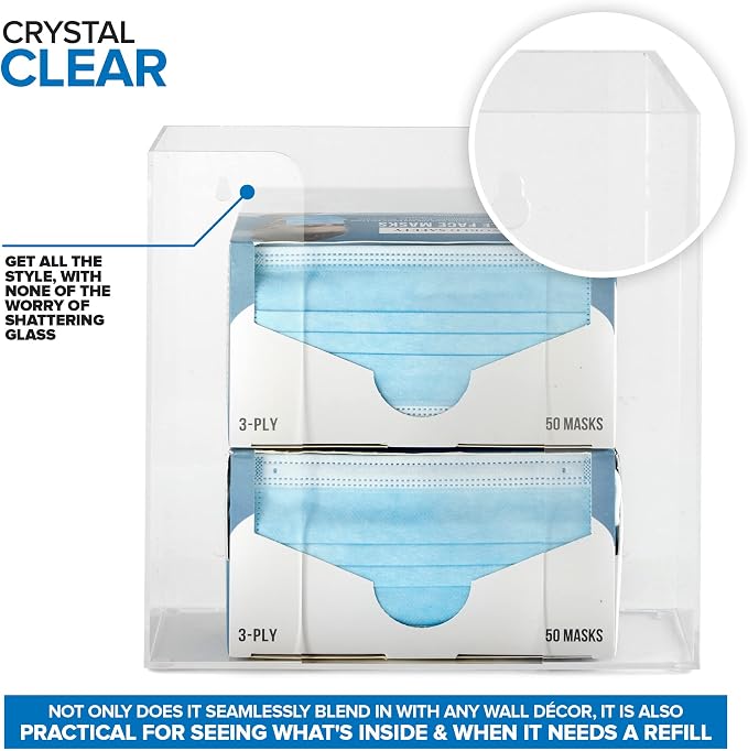 Stock Your Home Double Acrylic Gloves Dispenser, Tissue Box Shelf, Glove Holder Wall Mount, For Kitchen, Cleaning Closet, Lab, Exam, Office