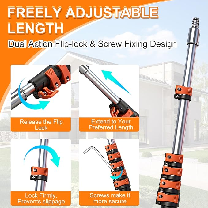 18FT High Reach Duster Kit with 3-12FT Flip-Lock & Screw Dual Locking Extension Pole, Cobweb Duster, Washable Ceiling Fan Cleaner & Window Squeegee for Glass & High Roof