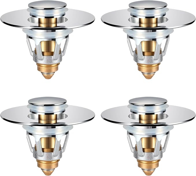 Bathroom Sink Stopper 4 Pack, Bathroom Sink Drain Strainer, Revolutionary Bathroom Accessories and Essentials (Chrome)