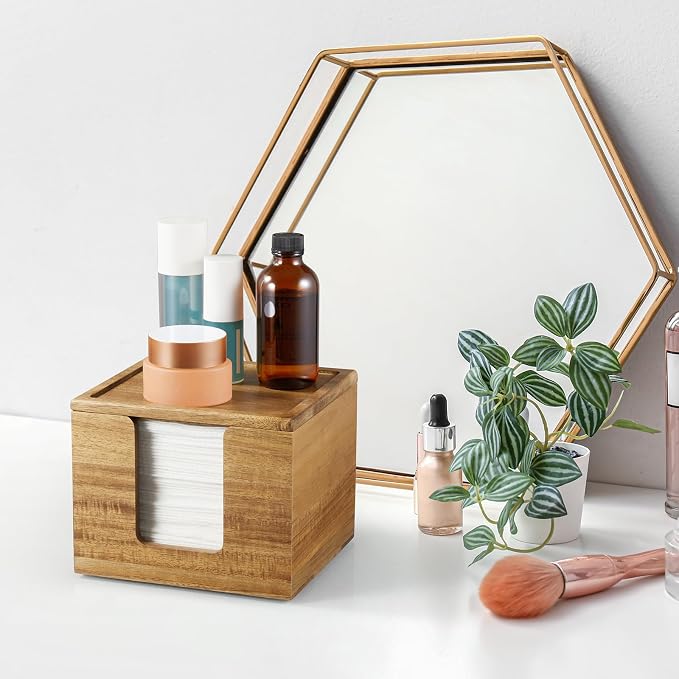Disposable Face Towel Holder Box - Acacia Wood Facial Container Compatible with Clean XL - Towel Storage Makeup Organizer for Vanity, Bathroom Organization (Excluding Facial Towels)