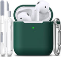 R-fun for AirPods 1/2 Case, Soft Silicone Protective Cover with Keychain and Cleaning Pen, Compatible with AirPods 2nd/1st Generation (2016/2019), Full Drop Protection Cover, Black Green