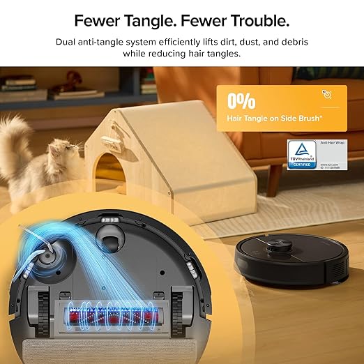 roborock Q7 M5+ Robot Vacuum and Mop, Upgraded from Q5 Max+, 7 Weeks Self-Emptying, 10000Pa Suction, Dual Anti-Tangle System, for Pet Hair & Carpet, PreciSense LiDAR Navigation, App Control, Black