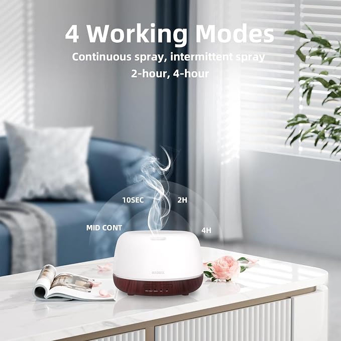 SEEDSEEL 300ML Essential Oil Diffuser,Aromatherapy Diffuser with Remote Control, 7-Color LED Light and 4 Timers,Quiet Auto-Off for Bedroom, Home,Office