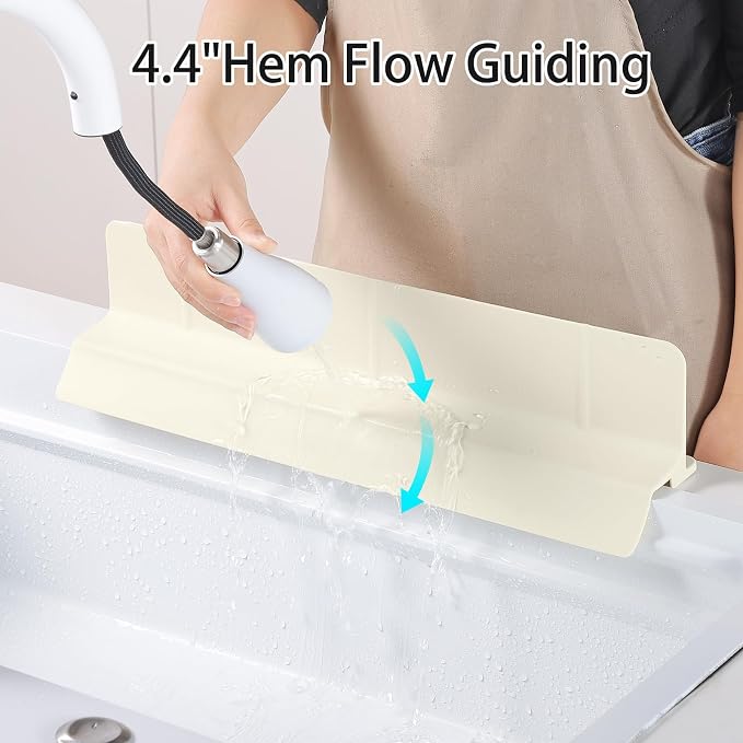 18" Upgraded Silicone Sink Splash Guard Released in 2026,Self-Draining Water Splash Guard for Kitchen Sink,Bathroom and Kitchen Island,with 3.5" High Splash Guard & 6 Strong Suction Cup (Beige)