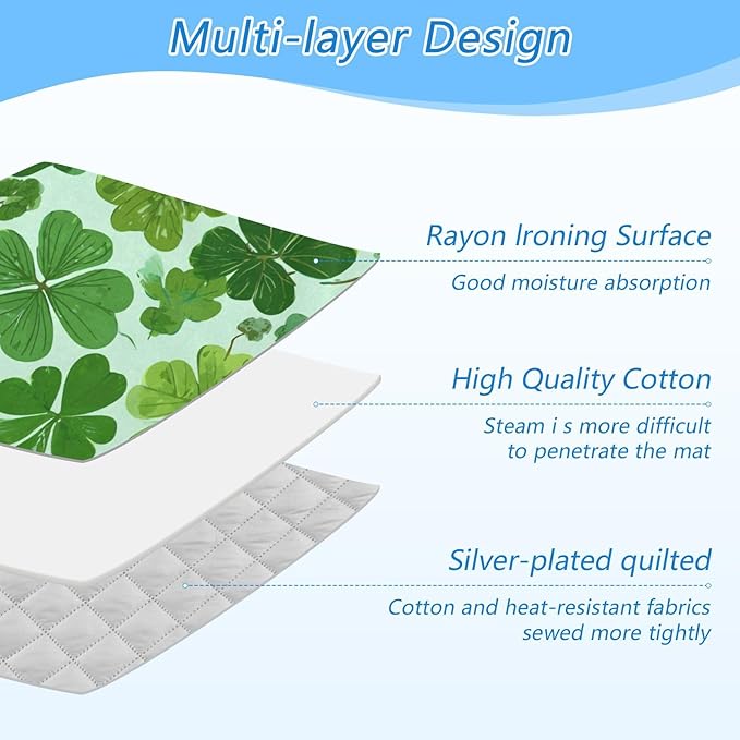 Ironing Mat Portable Ironing Pad Ironing Blanket for Table Top Heat Resistance Double-Side Using Travel Large 47.2 x 27.6 Inch Foldable Lightweight Green Nature St Patrick Clovers