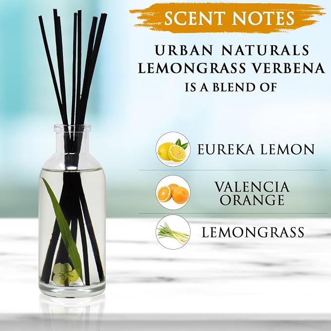 Reed Diffuser Set, Lemongrass Verbena - Bathroom Shelf Décor | (REFRESH and RENEW) Mind & Body Aromatherapy Collection, Essential Oil Botanical Room Scent
