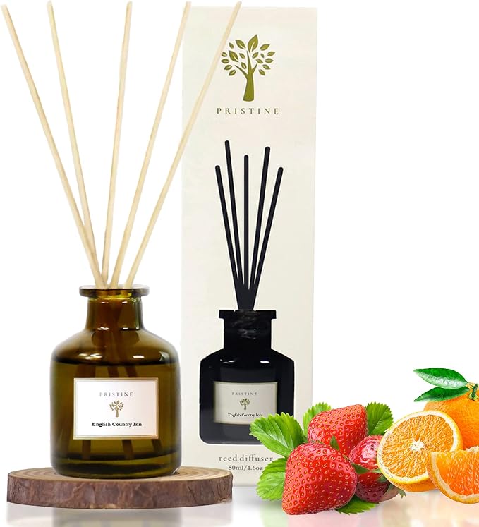 PRISTINE English Country Inn Reed Diffuser for Home | Fresh Blend of Strawberry, Vanilla, Musk Reed Diffuser Set, Oil & Reed Diffuser Sticks | Home & Office Decor | Fragrance