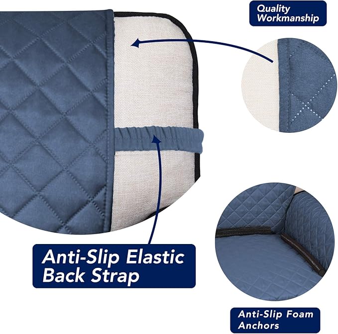 PureFit Reversible Quilted Sofa Cover, Water Resistant Slipcover Furniture Protector, Washable Couch Cover with Non Slip and Elastic Straps for Kids, Dogs, Pets (Loveseat, Dark Blue/Light Blue)