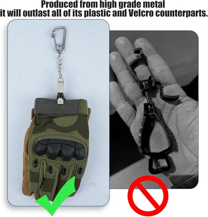 KUNN Metal Glove Clips with Stainless Steel Carabiner Clip, Portable Glove Clips for Work Glove, Glove Holder for Wall Mount