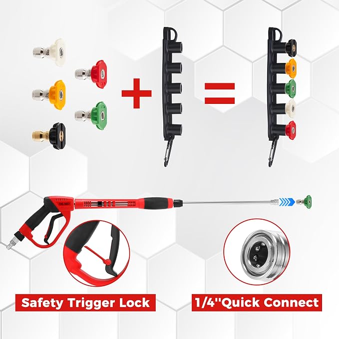 Tool Daily Pressure Washer Gun with 3/8” Swivel Quick Connector, Replacement Wand Extension, 5 Spray Nozzle Tips with Holder, 5000 PSI