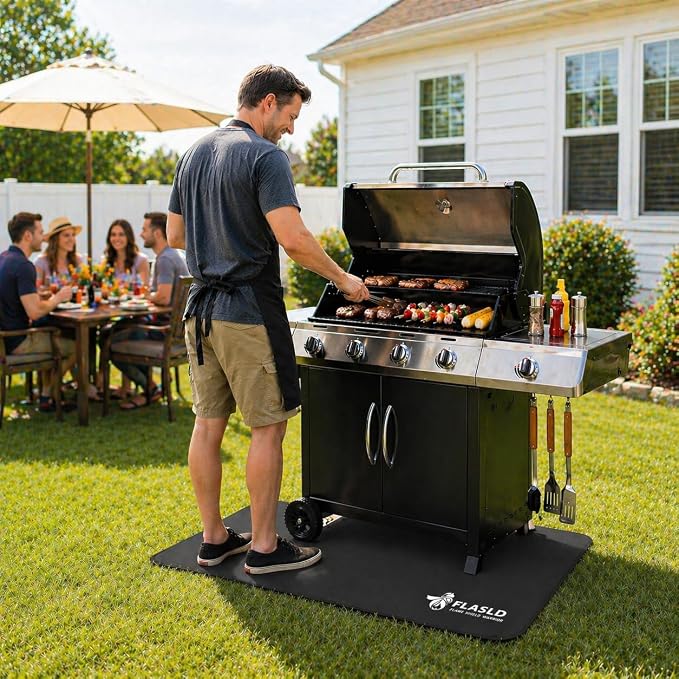 FLASLD Heavy-Duty Hearth Rugs for Fireplaces Fire Resistant, 24 X 42 inches Gas Grill Splatter Mat, Fireproof Heat Resistant Non Stick BBQ Patio Protector, Under Grill Mat for Outdoor Grill