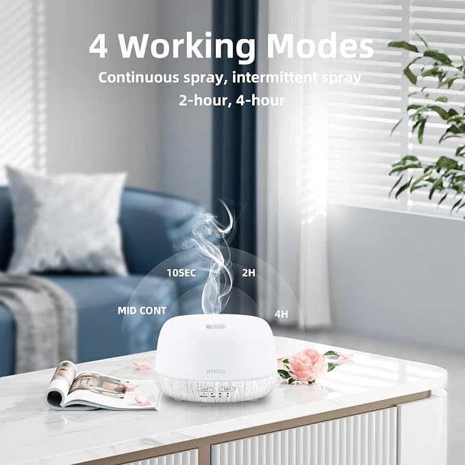 SEEDSEEL 300ML Essential Oil Diffuser with Remote Control, Aromatherapy Diffuser with 7-Color Changing LED Light for Bedroom, Home