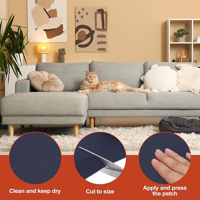 PATIKIL Leather Patches Tape for Furniture, 3.2 x 61 Inch Self Adhesive Vinyl Leather Repair Kit Cover Sheet for Couch, Sofa, Car Seats, Office Chair, Navy Blue