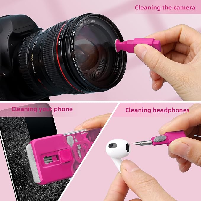Keyboard Cleaner & Laptop Cleaning Kit, All-in-1 for Computer PC, HotPink | Electronics Deep Cleaning Reusable Brush Tool, Screen-Safe Spray, for iPhone iPad Macbook Airpod Camera, Gaming Accessories