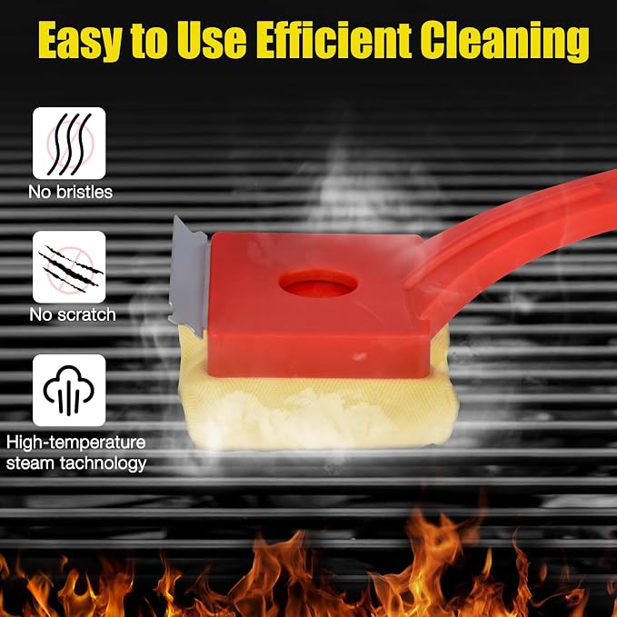 Grill Brush Bristle Free,Steam Cleaning Grill Brush,Pumice BBQ Grill Cleaner,Replaceable Head Barbecue Grill Cleaning Brush,with BBQ Cleaning Pad(1pcs) and Grill Stone Cleaning Block(2pcs)