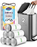 Teivio 2 Gallon 140pcs Strong Drawstring Trash Bags Garbage Bags, Bathroom Trash Can Bin Liners, Small Plastic Bags for Office Kitchen Home, White
