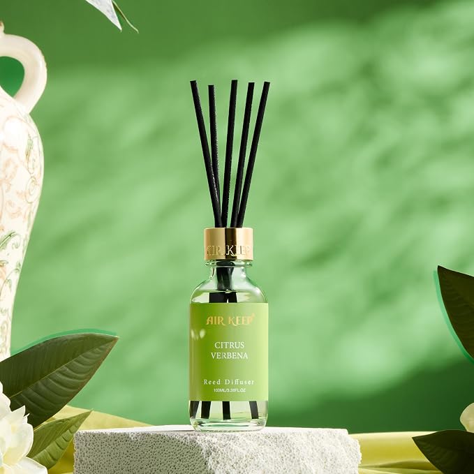 Reed Diffuser Set, 3.38 fl oz (100 ml) - Cirtus Verbena Oil Diffusers with 8 Reed Sticks, Home Fragrance Reed Diffuser for Bathroom Shelf Decor