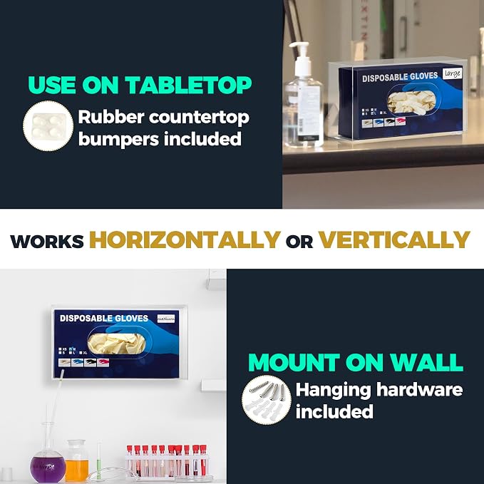 Glove Box Holder Wall Mount Glove Dispenser - Disposable Glove Holder Wall Mount Glove Station for Medical Gloves, Multipurpose Kitchen Gloves Holder - Includes Hanging Hardware