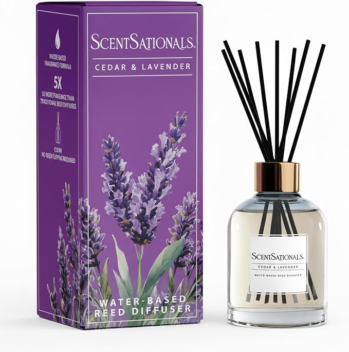 ScentSationals Cedar & Lavender Water-Based Reed Diffuser - 5 FL OZ | Lavender, White Cedar, & Mahogany Scented Aromatherapy Reed Diffuser