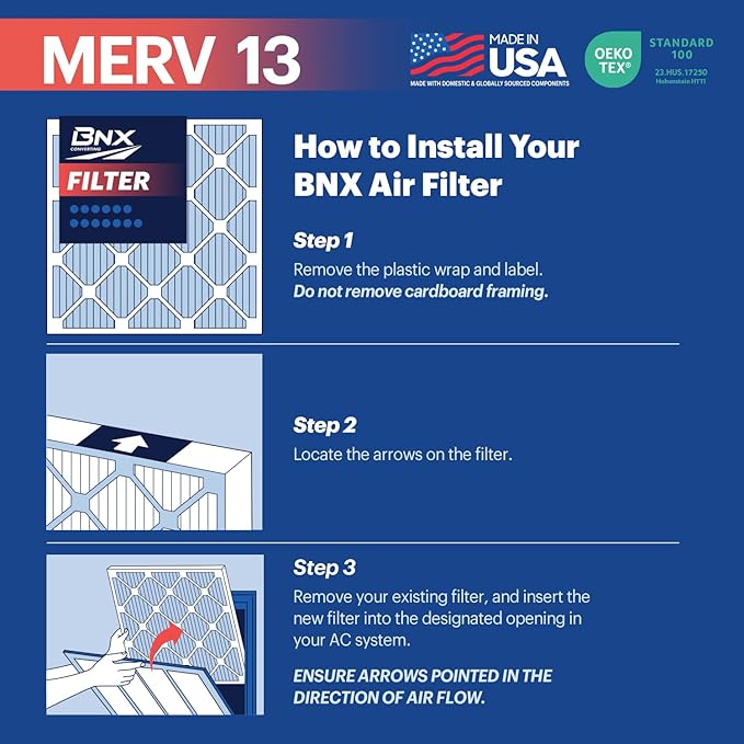 BNX TruFilter 14x30x1 Air Filter MERV 13 (6-Pack) - MADE IN USA - Electrostatic Pleated Air Conditioner HVAC AC Furnace Filters for Allergies, Pollen, Mold, Bacteria, Smoke, Allergen, MPR 1900 FPR 10
