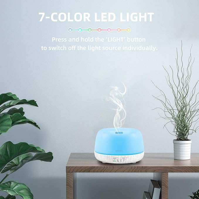 SEEDSEEL 300ML Essential Oil Diffuser with Remote Control, Aromatherapy Diffuser with 7-Color Changing LED Light for Bedroom, Home