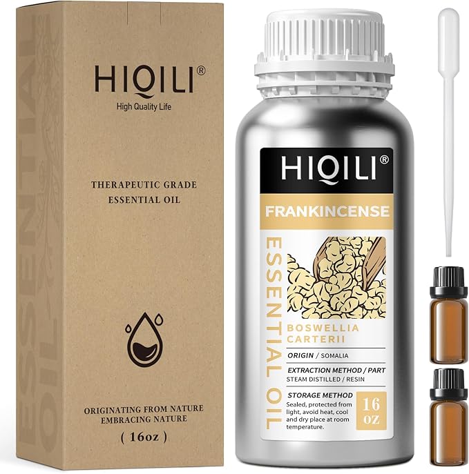 HIQILI Frankincense Essential Oil Large Capacity for Body Massage | Skin Care and Aromatherapy.Suitable for Hotel, DIY Studio, Beauty Salon,SPA, Sauna, Bath Center - 500mL / 16 fl oz