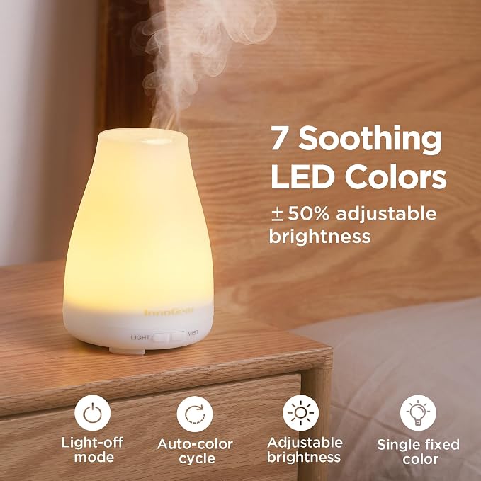 InnoGear 2 Pcs Essential Oil Diffuser Aroma Diffusers for Home, Basic White | Cool Mist Humidifier, Aromatherapy, Large Room, Run up to 8hrs, Waterless Auto Off, 7 Lights, Living Room, Quiet Operation