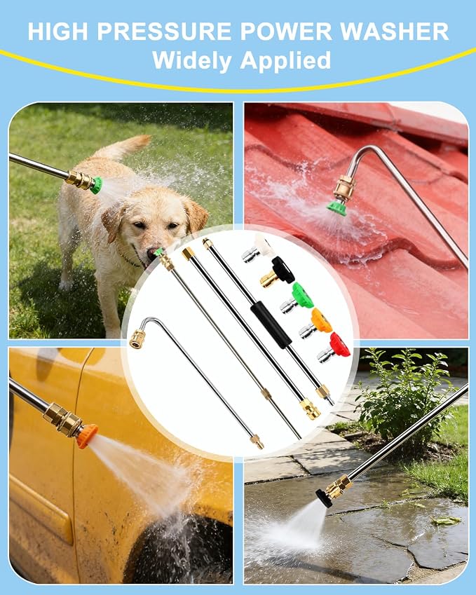 Pressure Washer Extension Wand 120", Gutter Cleaner Attachment | 10 Pc Power Washer Lance with 6 Atomization Nozzle Tips,1 Gutter Cleaner Attachment Curved Rod, 1/4" Quick Connect, 4000 PSI