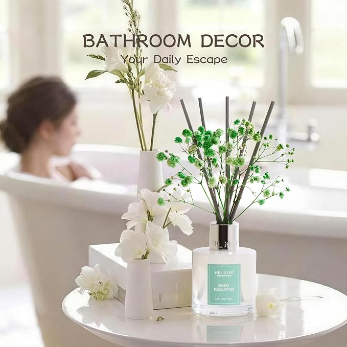 Reed Diffuser Set,3.38 fl oz (100 ml) - Moss Eucalyptus Oil Diffusers with 8 Reed Sticks, Home Fragrance Reed Diffuser for Bathroom Shelf Decor