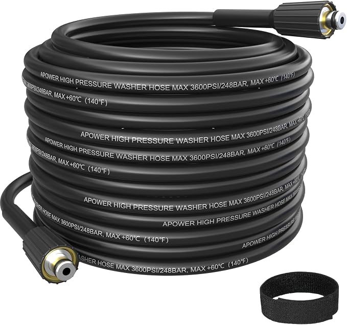 PVC Pressure Washer Hose 50 FT x 1/4", Kink Resistant Power Washer Hose, High Pressure Water Hose Extension Replacement for Home Use, 3600 PSI, Dark Black