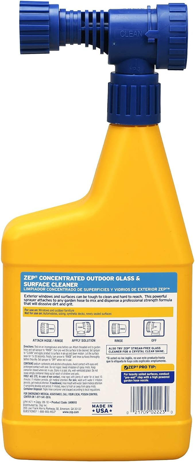 Zep Hose-End Outdoor Cleaner - U49910 - Great for Outdoor Glass and Surfaces - 32 Ounces (Pack of 2)