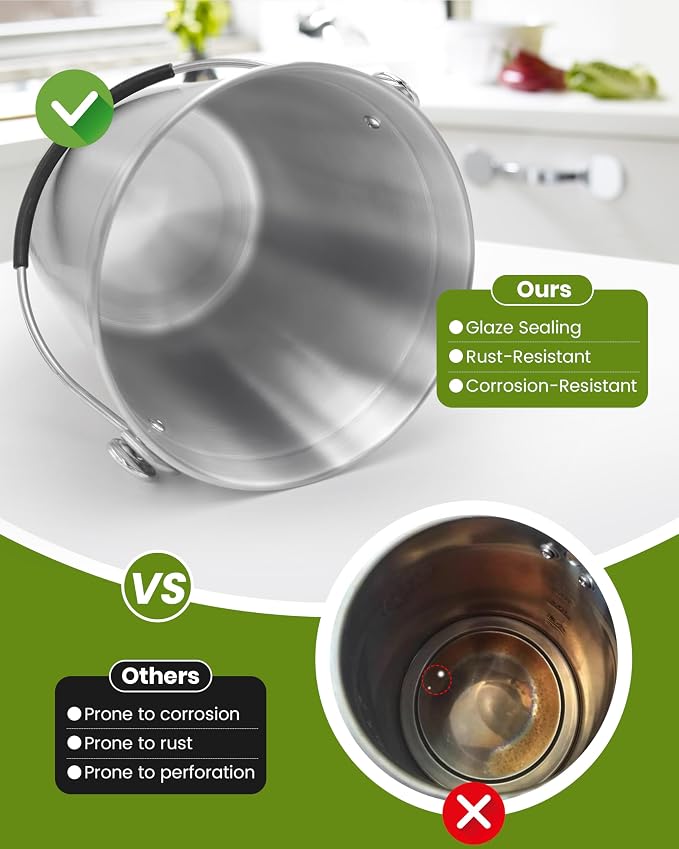 Countertop Compost Bin Kitchen Stainless Steel 1.3 Gallon | With Lid, 2 Charcoal Filter for Odorless Composting, SOFT-GRIP Handle