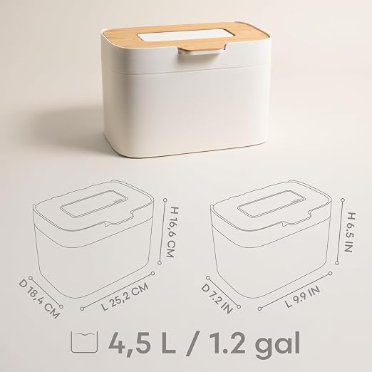 KAZAI. Compost Bin Kitchen 'Elin' | 1.2 GAL / 4.5L Countertop Compost Bin with Wooden Lid & Filter | Odor-Free, Dishwasher Safe, with Inner Bucket | Small Indoor Kitchen Composter | Off-White/Bamboo