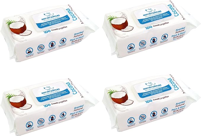 Best Pet Supplies Pet Grooming Wipes for Dogs & Cats,Deodorizer for Coats & Dry, Itchy, or Sensitive Skin, Clean Ears, Paws, Body, & Butt - Moisturizing Coconut, 400 Count