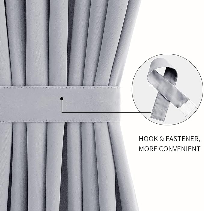 DWCN French Door Curtains – Rod Pocket Thermal Blackout Curtain for Window/Patio Doors/Doorways/Classroom/Kitchen for Privacy, 36W by 80L Inches, 1 Panel with Tieback, Silver Grey