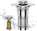Bathroom Sink Drain Strainer, Universal Pop-up Sink Stopper with Removable Hair Catcher & Stainless Steel Filter Basket, Anti-Clog Drain Protector Fits Most US Standard Bathroom Sinks