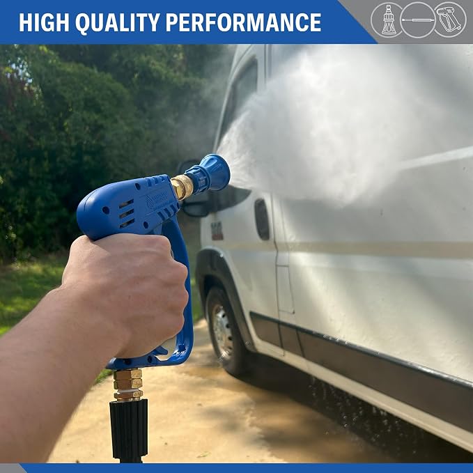 Essential Washer Brass Pressure Washer Gun and Hose Kit | M22 Adaptors | 18" Extension Wand | Nozzle Guard