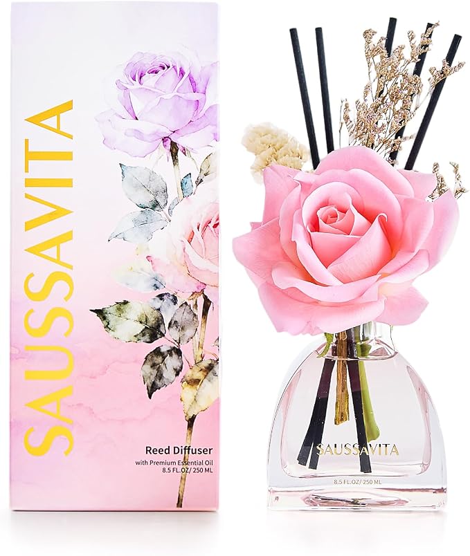 Reed Diffusers Set Rose Scented 8.5oz Air Freshener Diffuser for 140 Days