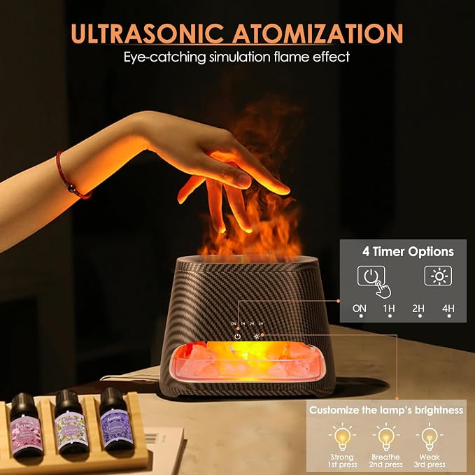 SALKING 2-in-1 Ultrasonic Essential Oil Diffuser & Himalayan Salt Lamp, Aromatherapy Diffuser Cool Mist Humidifier with Auto Off Function, Pure Himalayan Pink Salt Rock, 150ml (Carbon Black)