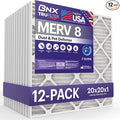 BNX TruFilter 20x20x1 Air Filter MERV 8 (12-Pack) - MADE IN USA – Dust & Pet Defense Electrostatic Pleated Air Conditioner HVAC AC Furnace Filters for Dust, Pet, Mold, Pollen MPR 600 – 700 & FPR 5