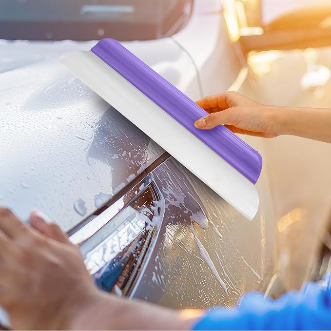 2 Pack 14 Inch Car Drying Squeegee Purple Silicone Window Blade | Flexible Silicone for Drying Windshield Shower Glass, Bathroom Window Cleaner, T-bar Design, Long Handle Wash Tool