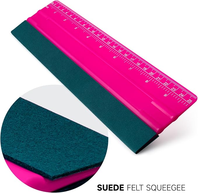 FOSHIO Professional Squeegee for Vinyl, Decals, Sticker Paper, Wallpaper, Window Film, Craft, Suede Felt Squeegee Smoothing Tool with Ruler, Pink (10 inches)