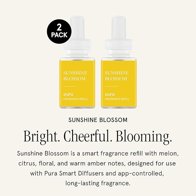 Pura Home Scent Refill - Smart Home Air Diffuser - Hours of Luxury Fragrance per Refill - Clean & Safe Pura Diffuser Refills - Sunshine Blossom (2 Pack)
